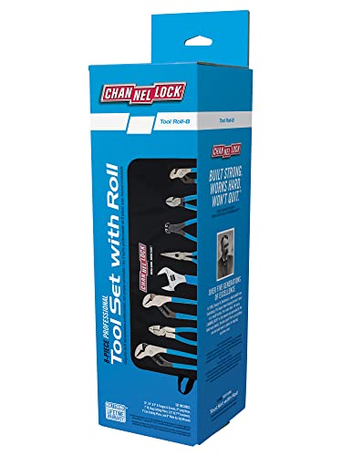 Channellock TOOL ROLL-8 8 Piece Professional Pliers Set w/Tool Roll | Fast Release Vinyl Pouch Features Long Nose, Diagonal Cutter, Linemen's, End Cutting, Adj Wrench & Tongue and Groove (3), Blue