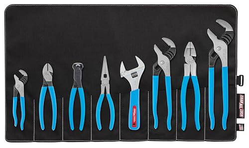 Channellock TOOL ROLL-8 8 Piece Professional Pliers Set w/Tool Roll | Fast Release Vinyl Pouch Features Long Nose, Diagonal Cutter, Linemen's, End Cutting, Adj Wrench & Tongue and Groove (3), Blue