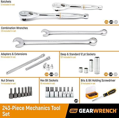 GEARWRENCH 243-Piece 12-Point Mechanics Tool Set with Box
