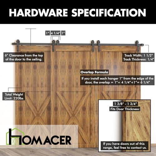 Homacer 4-Ft Bypass Sliding Barn Door Hardware Kit