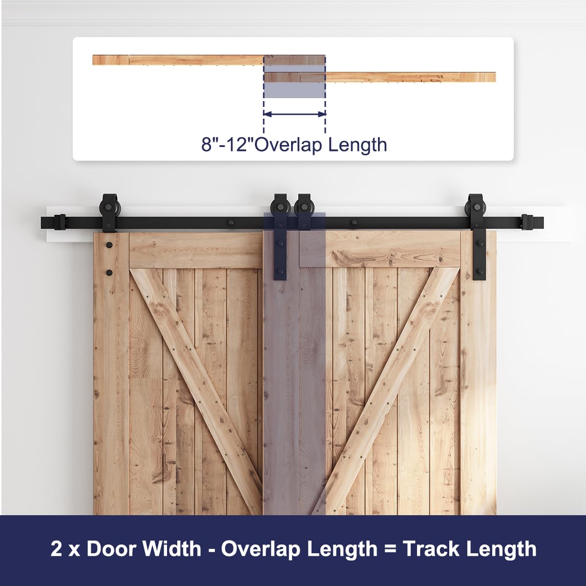 Bypass Sliding Barn Door Hardware Kit - Single Track Flat Track for Double Wooden Doors - Smoothly &Quietly - Easy to Install