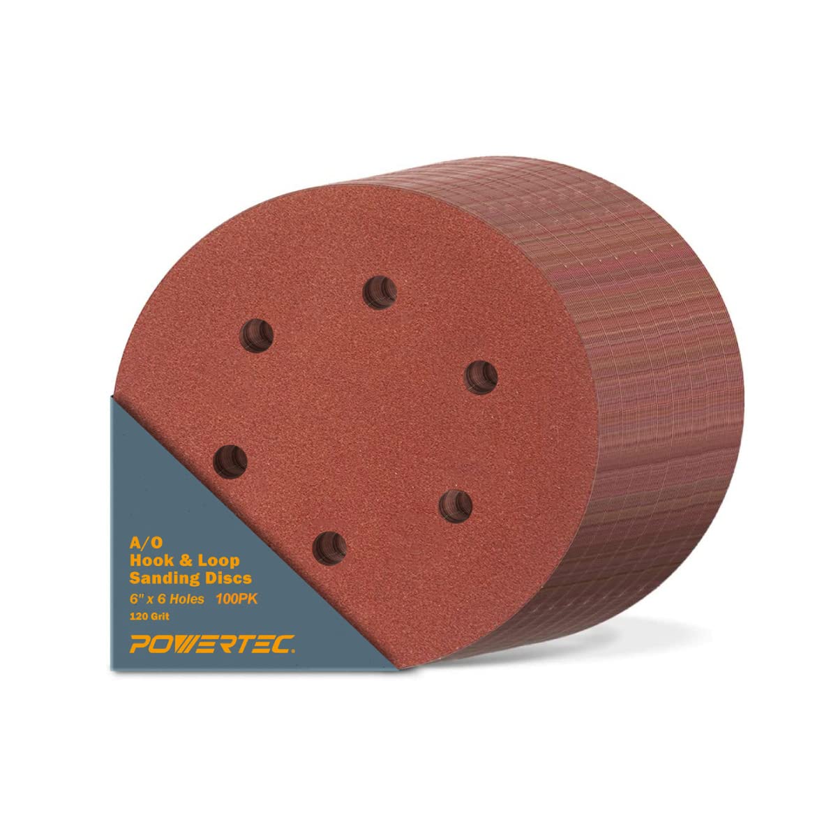POWERTEC 6 Inch Sanding Discs – Hook and Loop, 6-Hole Aluminum Oxide Orbital Sander Pads, Woodworking & Paint Round Sandpaper for Random Orbital, Air, Pneumatic & DA Sanders