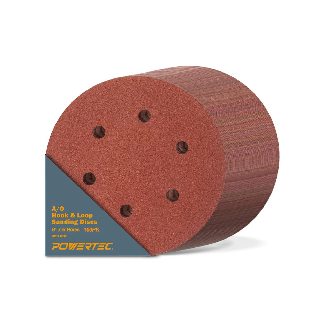 POWERTEC 6 Inch Sanding Discs – Hook and Loop, 6-Hole Aluminum Oxide Orbital Sander Pads, Woodworking & Paint Round Sandpaper for Random Orbital, Air, Pneumatic & DA Sanders