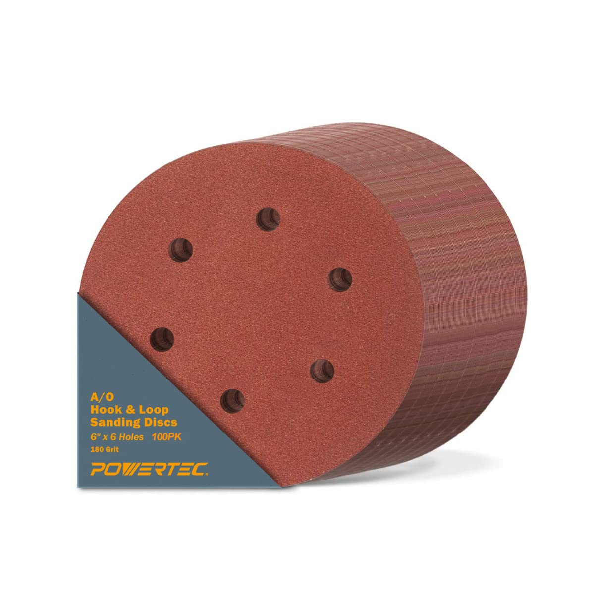 POWERTEC 6 Inch Sanding Discs – Hook and Loop, 6-Hole Aluminum Oxide Orbital Sander Pads, Woodworking & Paint Round Sandpaper for Random Orbital, Air, Pneumatic & DA Sanders