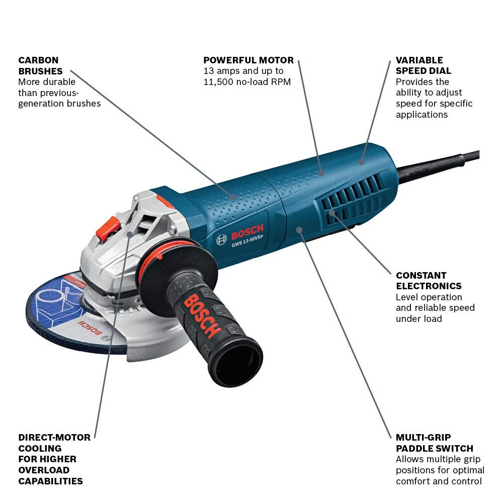 Bosch 5 In. Variable-Speed Angle Grinder with Paddle Switch and Dust Guard GWS13-50VSP-DG