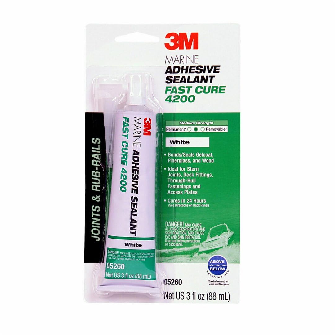3M Marine Adhesive Sealant Fast Cure 4200 – Semi-Permanent Flexible Adhesive Sealant for Boats and RVs, White, Flexible Bonds, Underwater-Safe