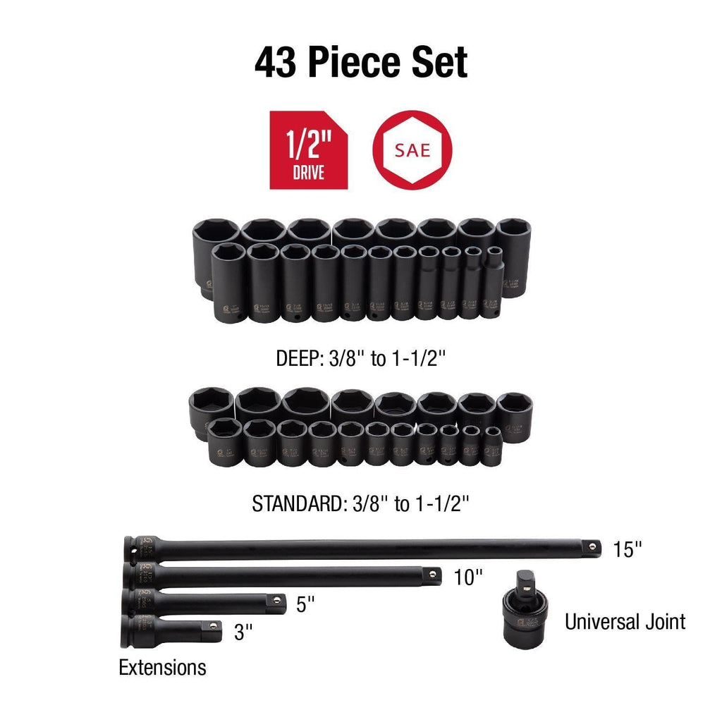 Sunex 2568 1/2-Inch Drive Master Impact Socket Set