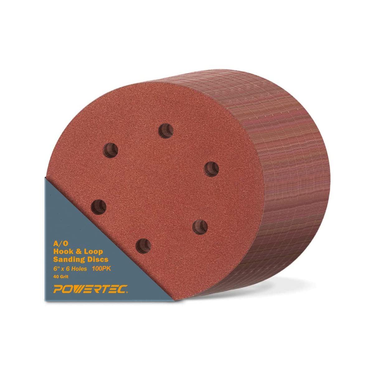 POWERTEC 6 Inch Sanding Discs – Hook and Loop, 6-Hole Aluminum Oxide Orbital Sander Pads, Woodworking & Paint Round Sandpaper for Random Orbital, Air, Pneumatic & DA Sanders