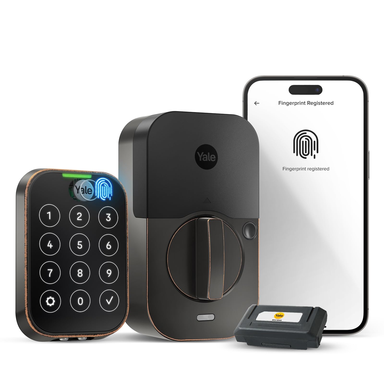 Yale Security Deadbolt Lock 2 Touch, Black Suede Smart Keyless Entry Door Lock with Wi-Fi Connected Touch Keypad and Fingerprint Scanner, YRD450-F-WF1-BSP