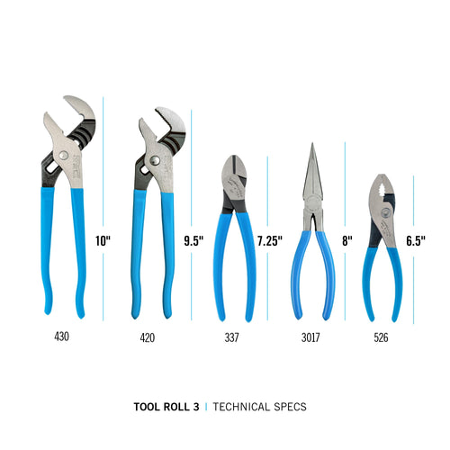 Channellock TOOL ROLL-3 5-Piece Professional Pliers Set