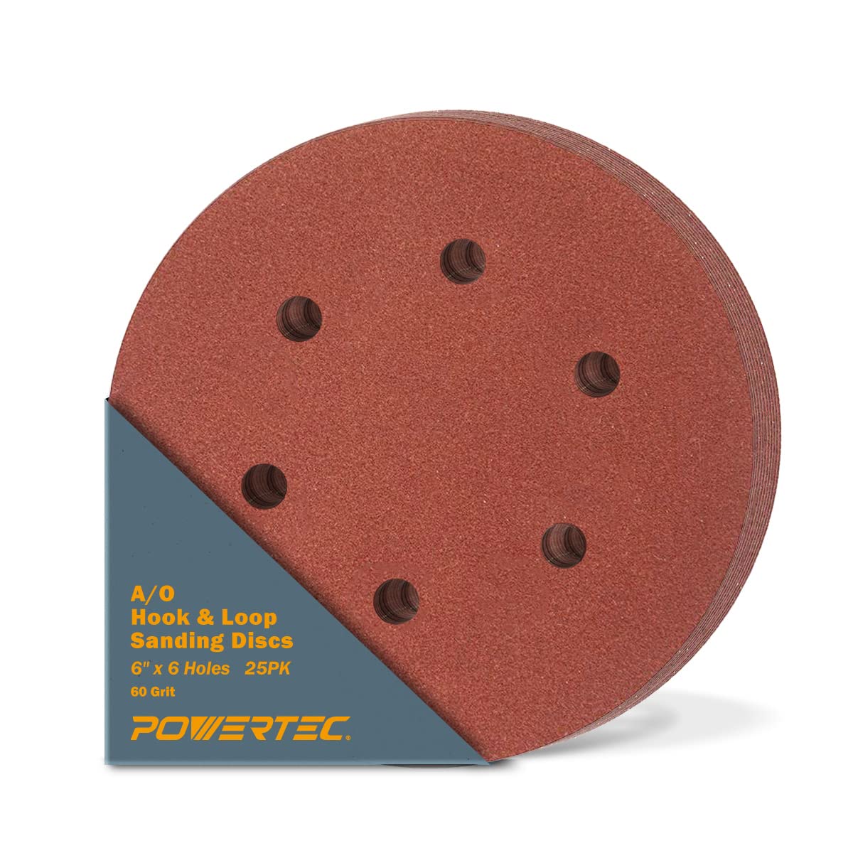 POWERTEC 6 Inch Sanding Discs – Hook and Loop, 6-Hole Aluminum Oxide Orbital Sander Pads, Woodworking & Paint Round Sandpaper for Random Orbital, Air, Pneumatic & DA Sanders