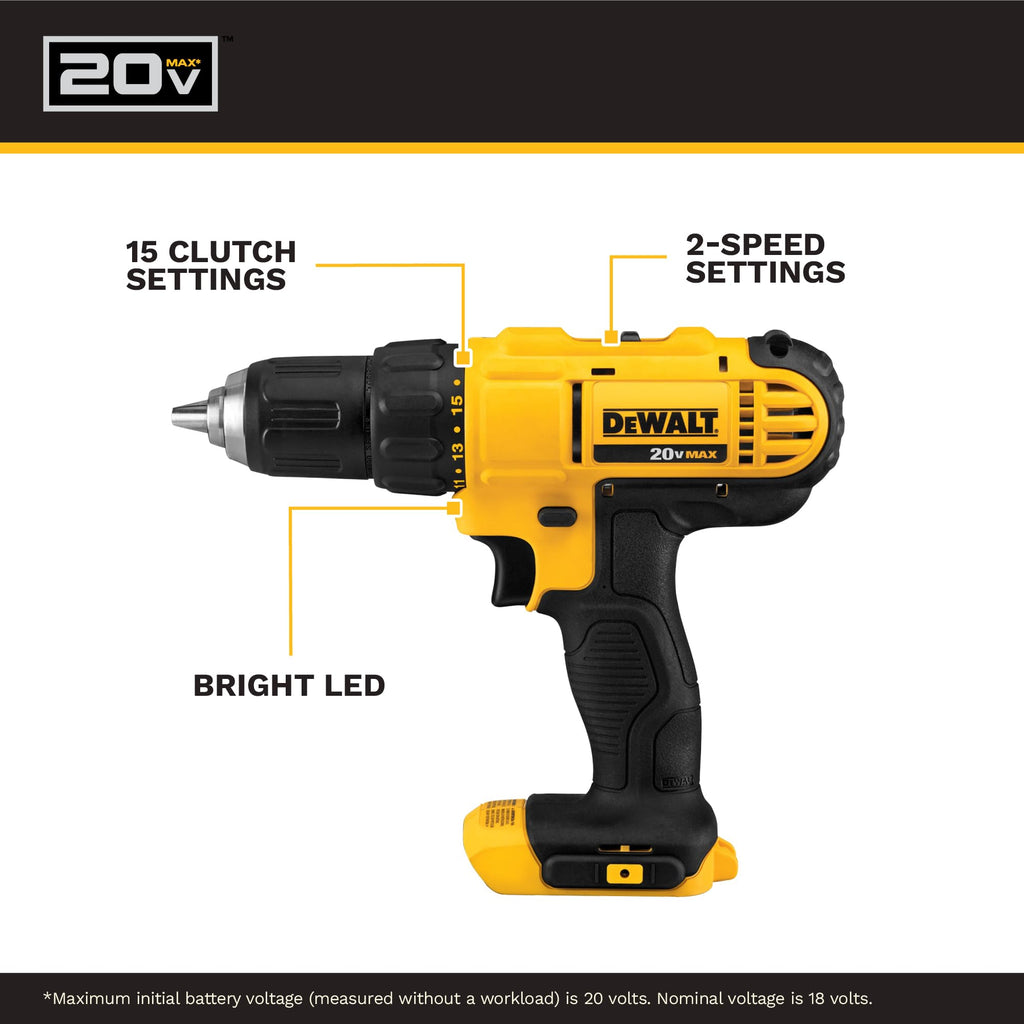 DEWALT DCD771C2 20V MAX 1/2-Inch Compact Drill Driver Kit