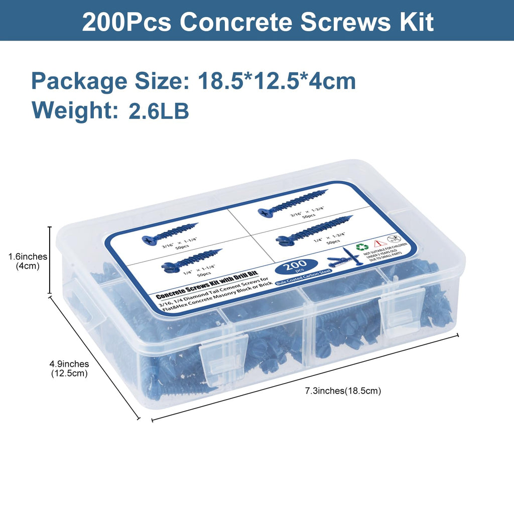SATANTECH 200-Piece Concrete Screw & Anchor Assortment Kit