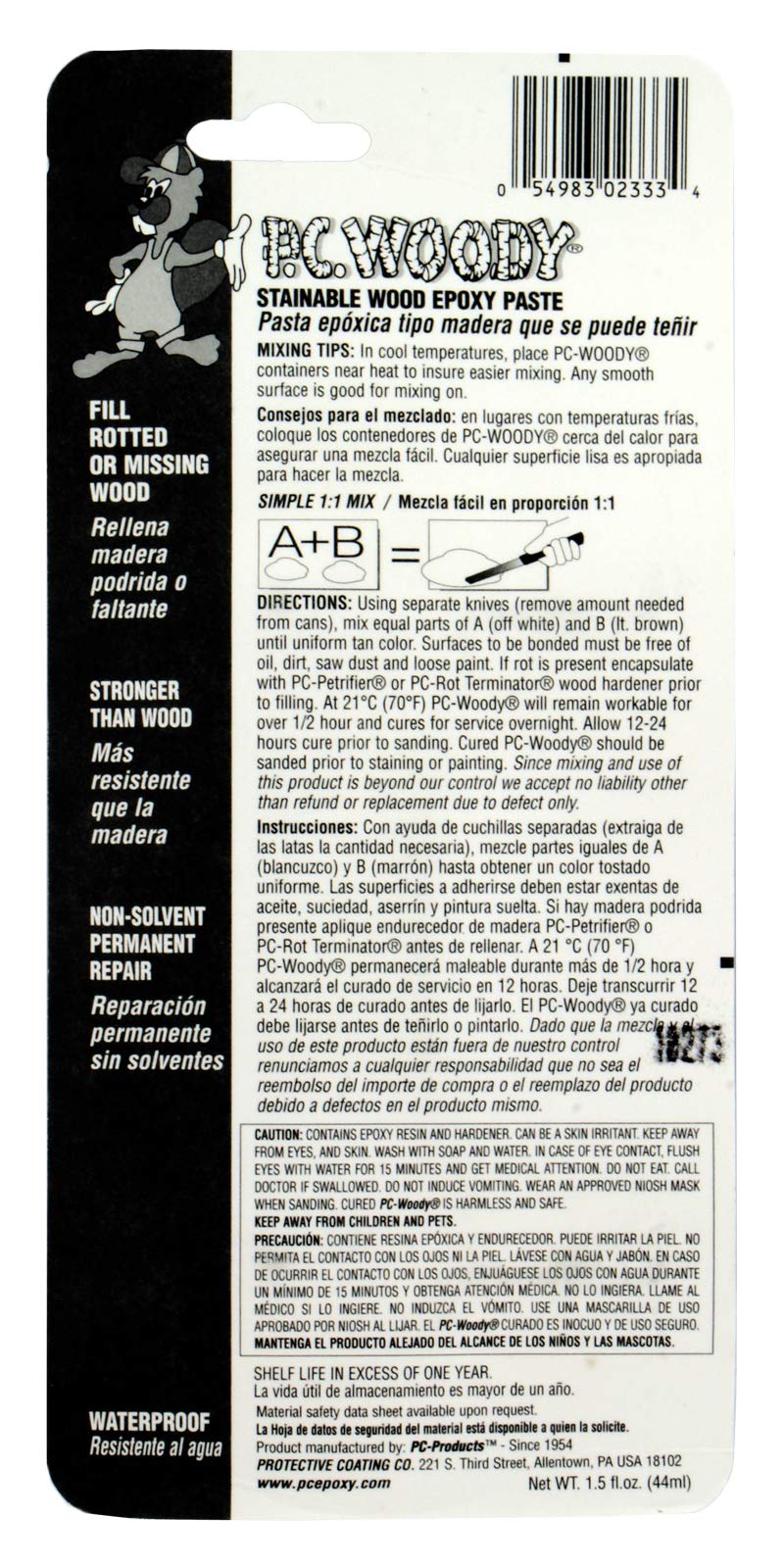 PC-Woody 23334 Two-Part Wood Repair Epoxy Paste 1.5 oz