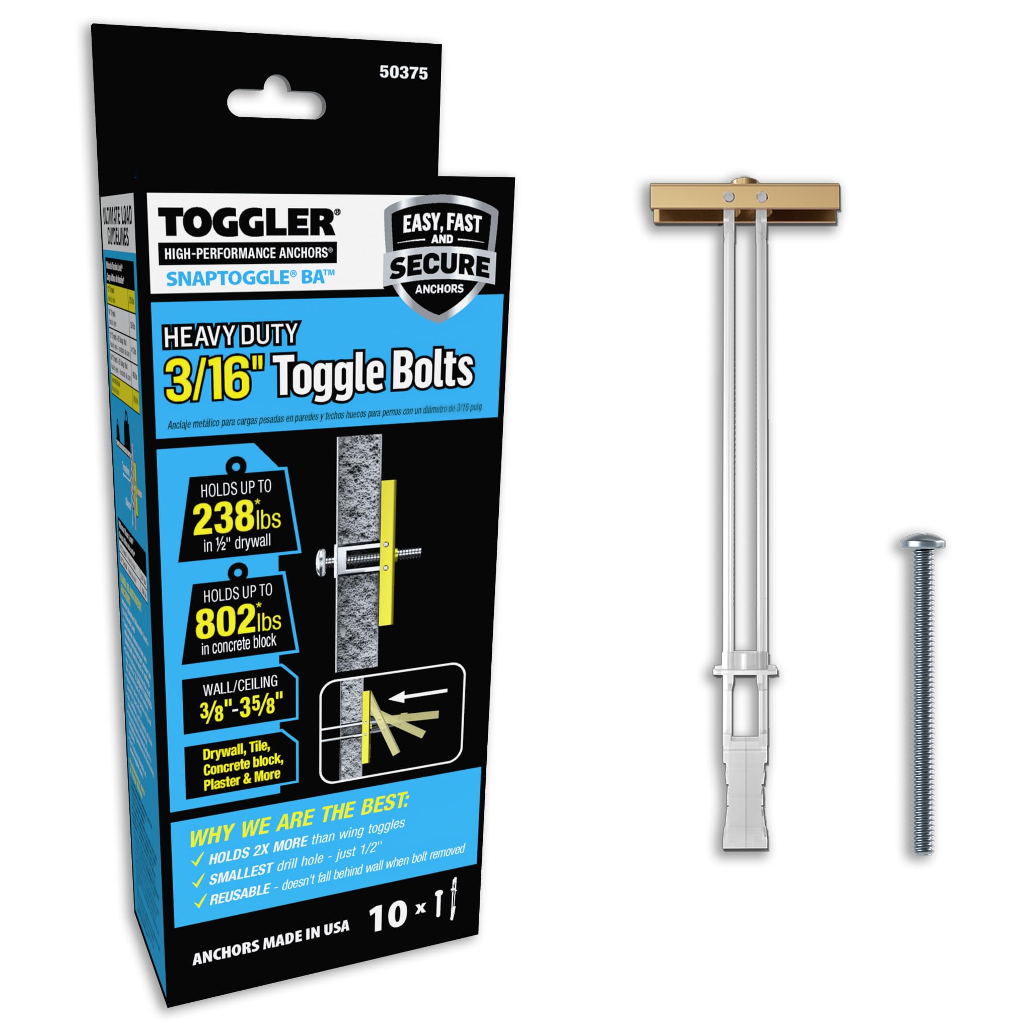 TOGGLER SNAPTOGGLE Heavy-Duty Drywall Toggle Bolt