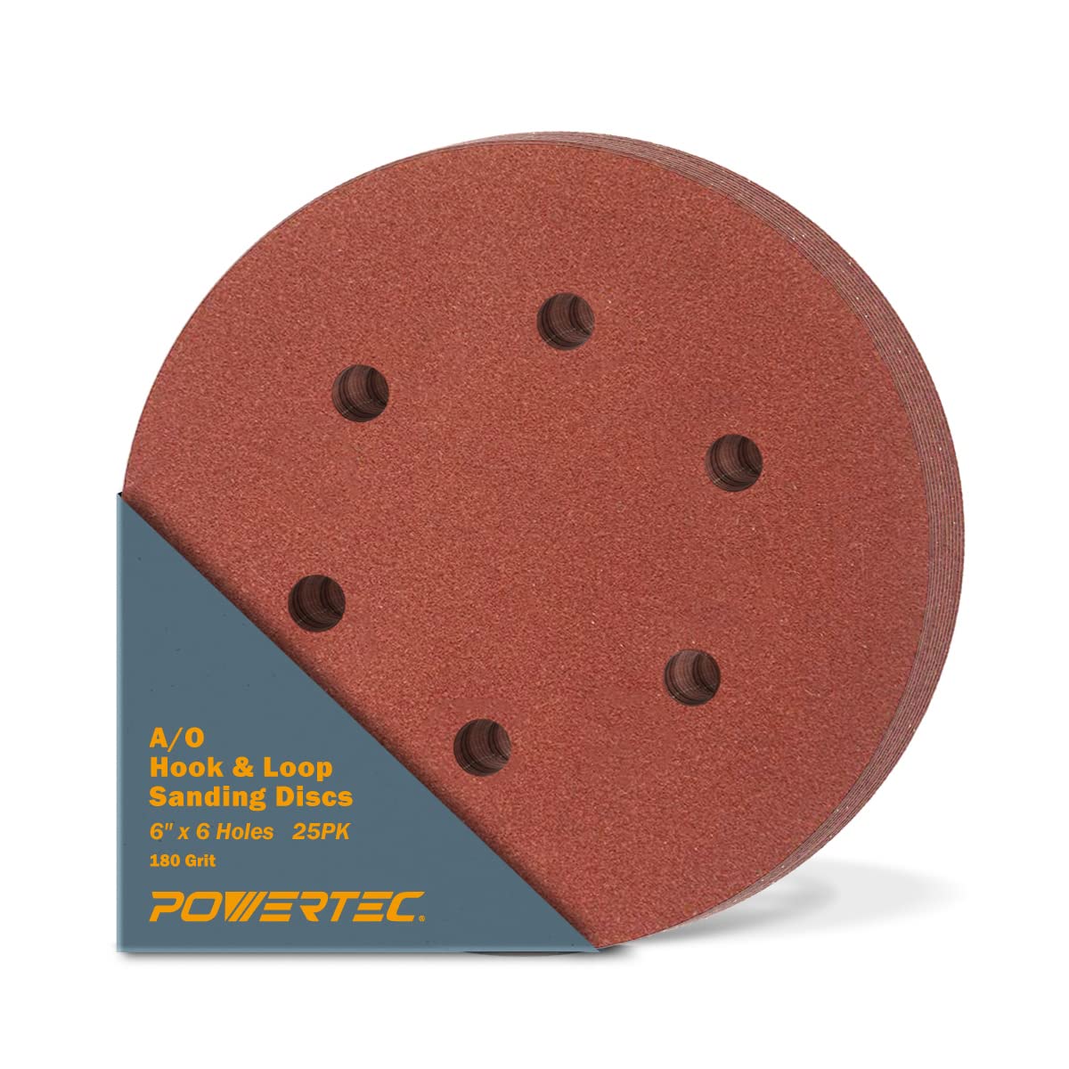 POWERTEC 6 Inch Sanding Discs – Hook and Loop, 6-Hole Aluminum Oxide Orbital Sander Pads, Woodworking & Paint Round Sandpaper for Random Orbital, Air, Pneumatic & DA Sanders