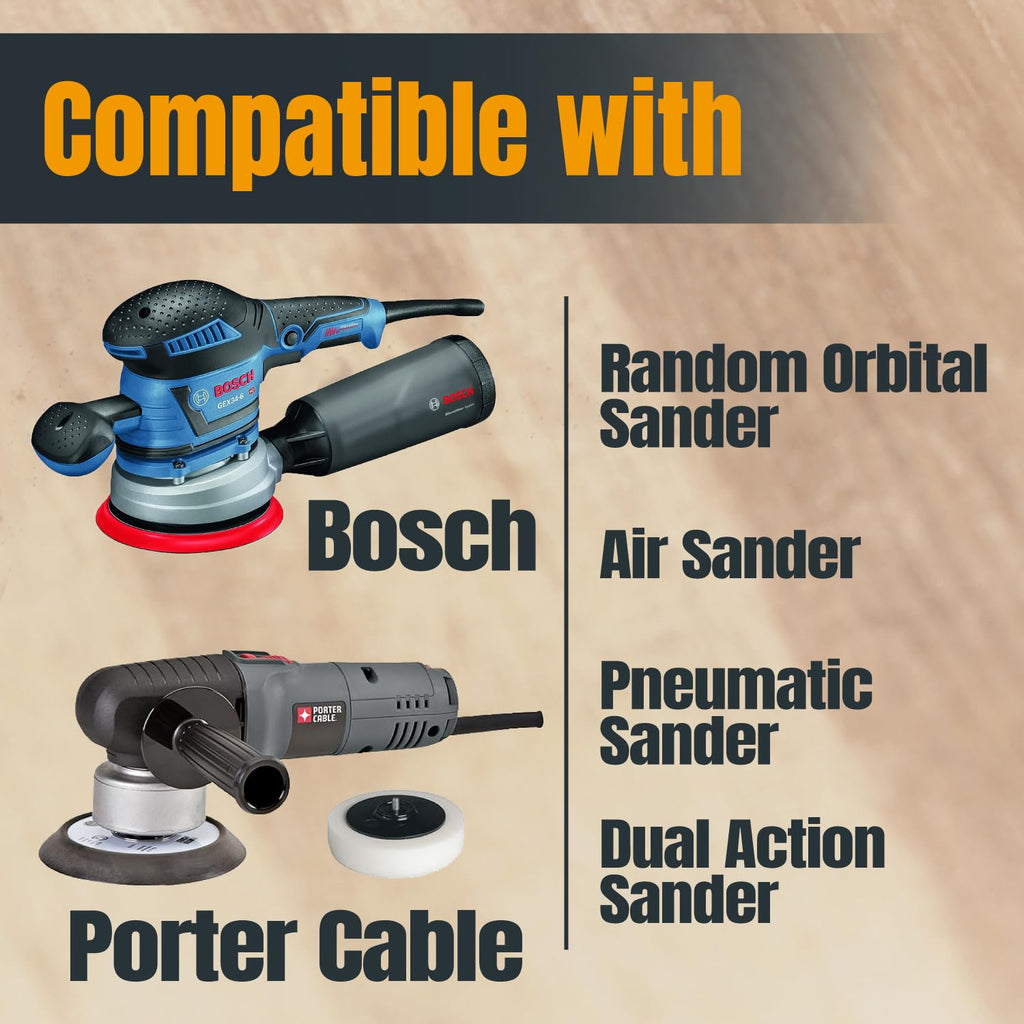 POWERTEC 6-Inch 6-Hole Hook & Loop Sanding Discs