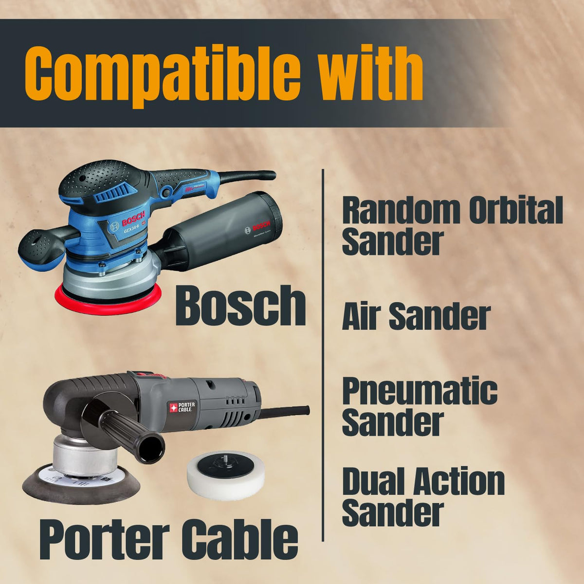 POWERTEC 6 Inch Sanding Discs – Hook and Loop, 6-Hole Aluminum Oxide Orbital Sander Pads, Woodworking & Paint Round Sandpaper for Random Orbital, Air, Pneumatic & DA Sanders