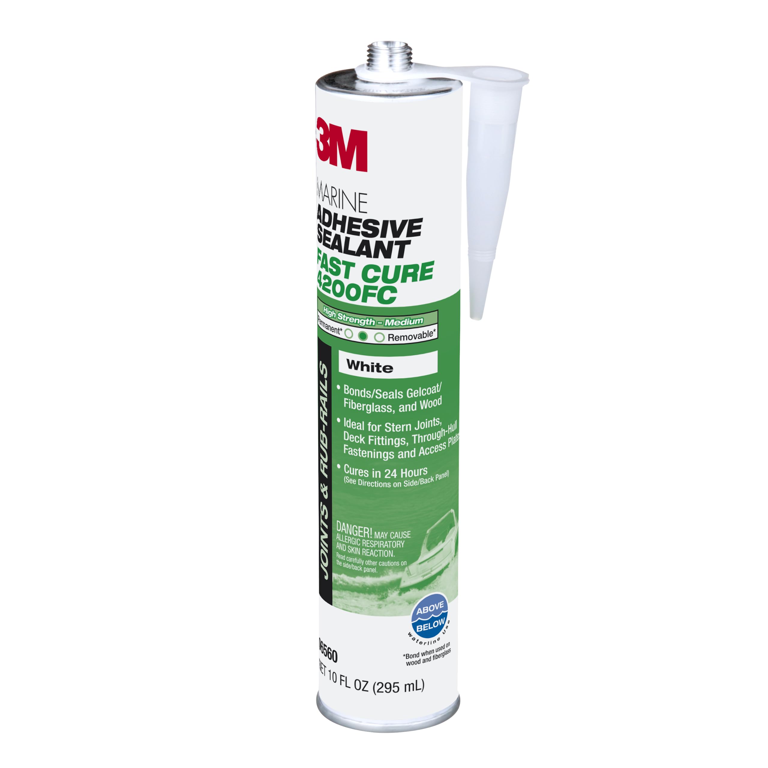 3M Marine Adhesive Sealant Fast Cure 4200 – Semi-Permanent Flexible Adhesive Sealant for Boats and RVs, White, Flexible Bonds, Underwater-Safe