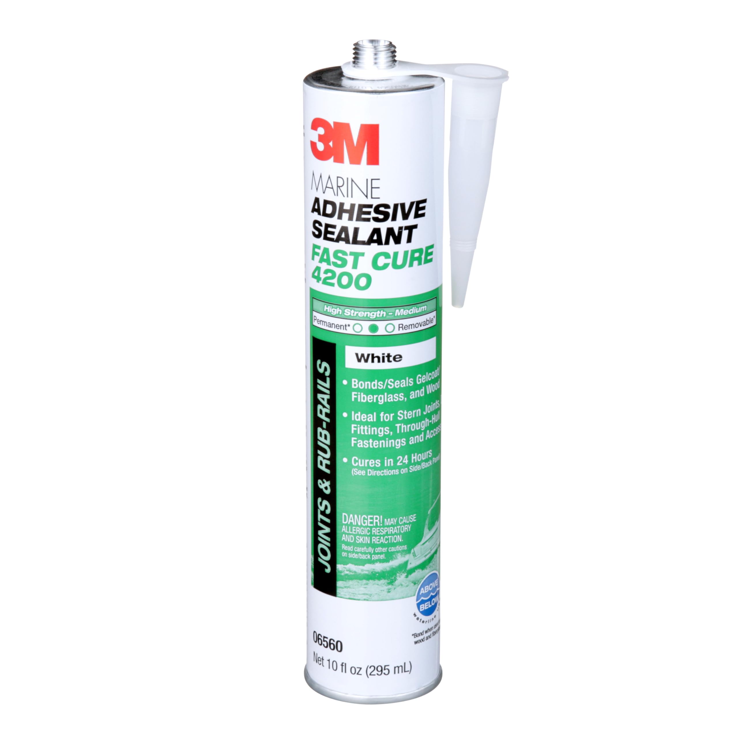 3M Marine Adhesive Sealant Fast Cure 4200 – Semi-Permanent Flexible Adhesive Sealant for Boats and RVs, White, Flexible Bonds, Underwater-Safe