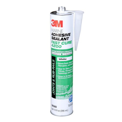 3M Marine Adhesive Sealant Fast Cure 4200 – Semi-Permanent Flexible Adhesive Sealant for Boats and RVs, White, Flexible Bonds, Underwater-Safe