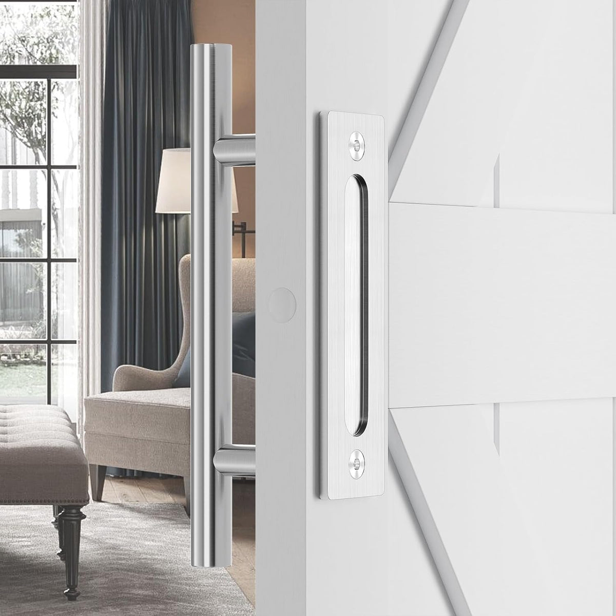 SMARTSTANDARD 12-Inch Heavy-Duty Barn Door Handle Set
