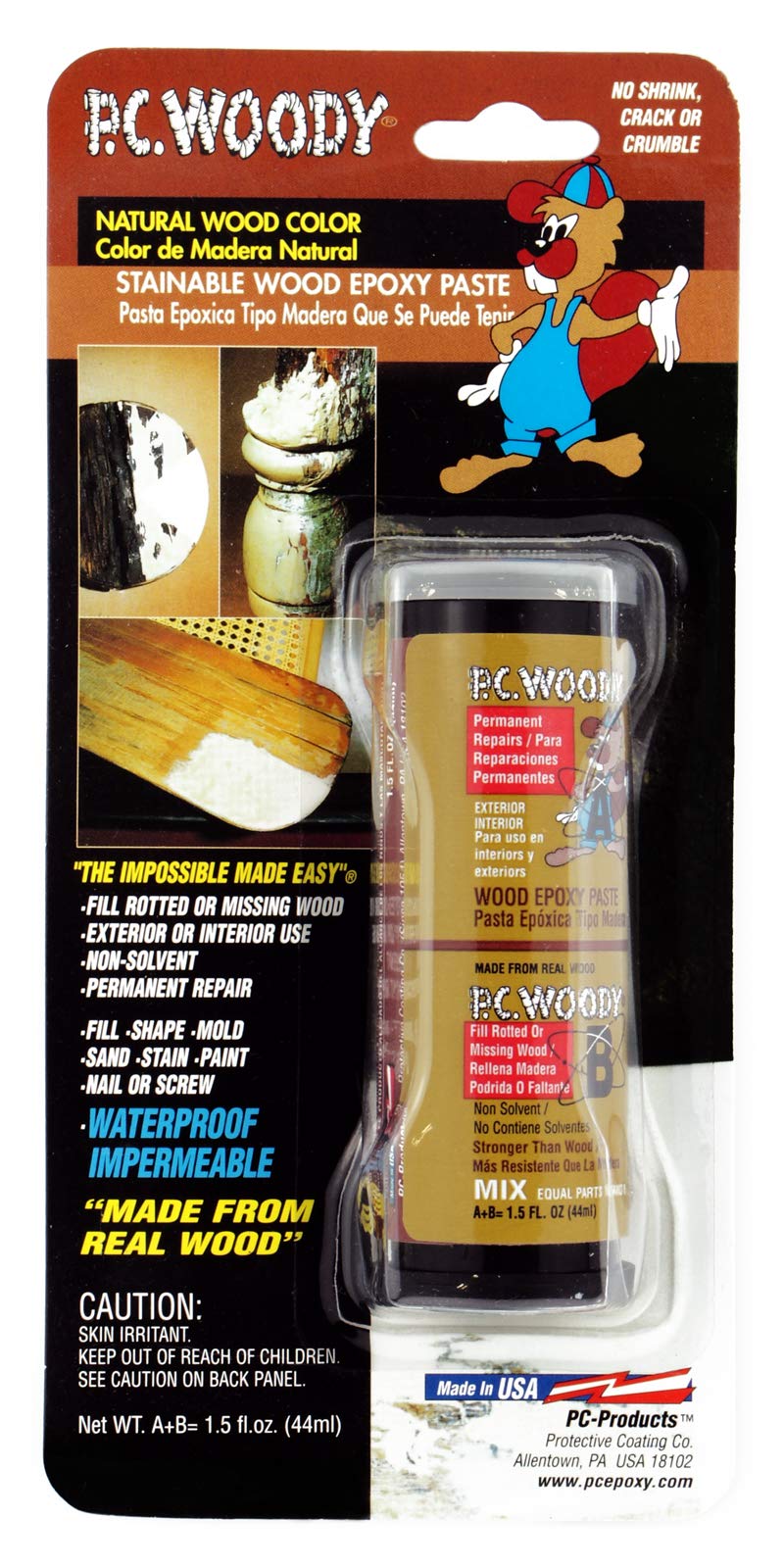 PC-Woody 23334 Two-Part Wood Repair Epoxy Paste 1.5 oz
