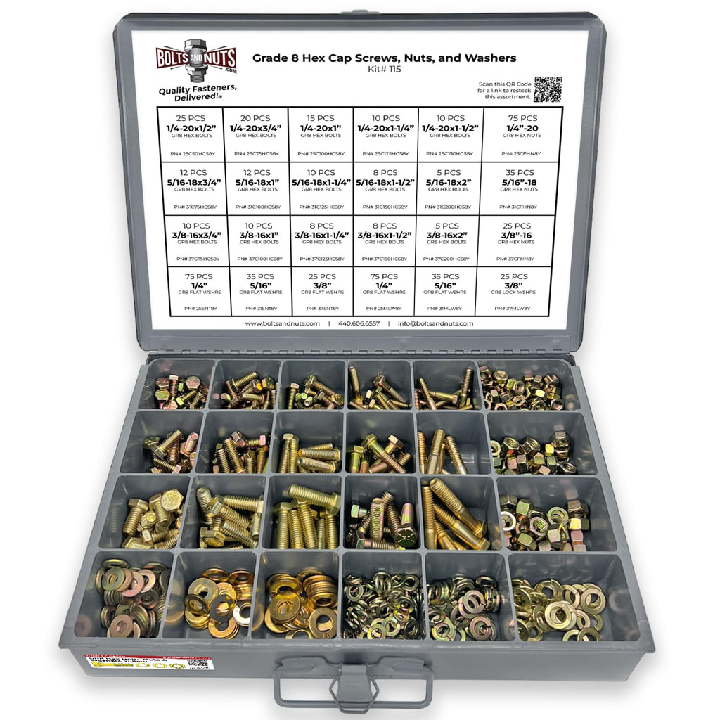 Grade 8 Hex Bolt, Nut & Washer Assortment Kit, 574-Piece