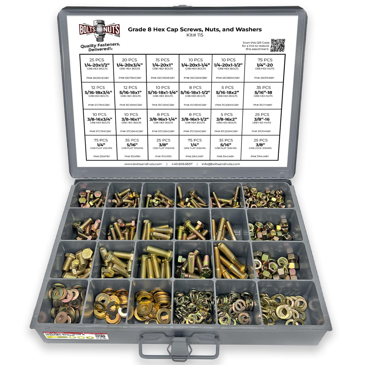 Grade 8 Hex Bolt, Nut & Washer Assortment Kit, 574-Piece