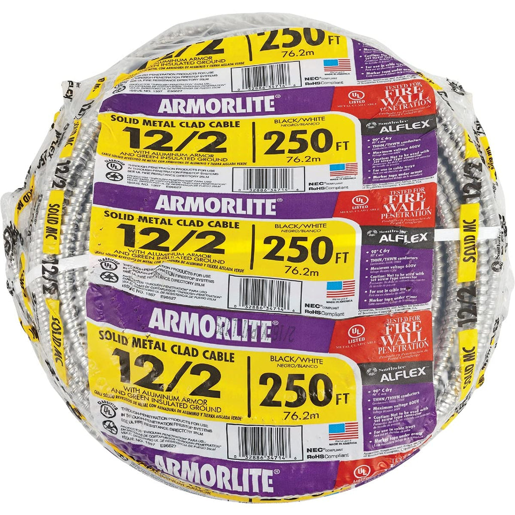 Southwire 12/2 Solid Copper MC Lite Aluminum Armored Cable