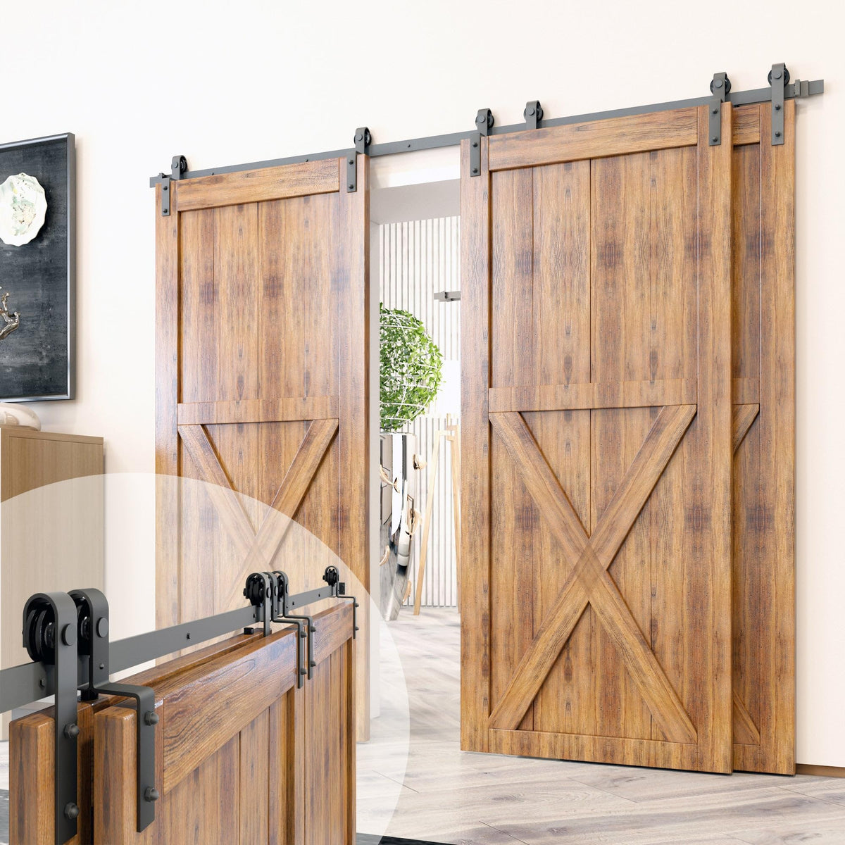 Homacer 4-Ft Bypass Sliding Barn Door Hardware Kit