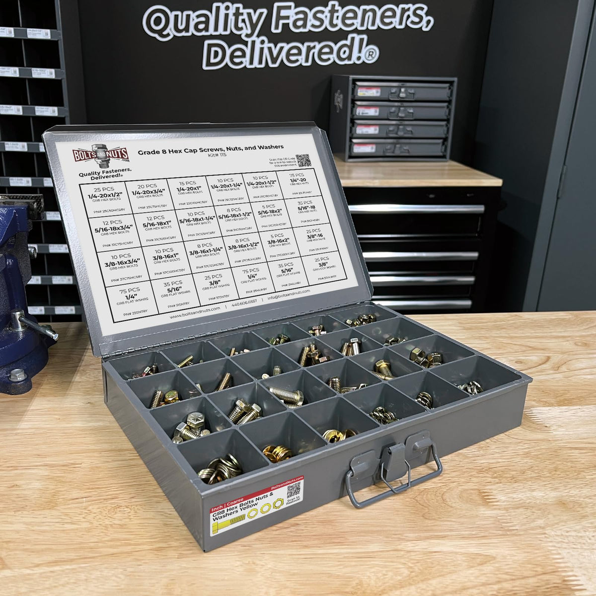 Grade 8 Hex Cap Bolts Screws, Nuts, Washers, Lock Washers Assortment Kit - 574 Pieces!