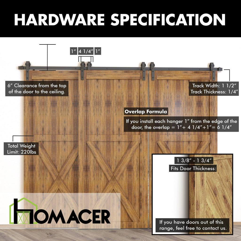 Homacer 4-Ft Bypass Sliding Barn Door Hardware Kit
