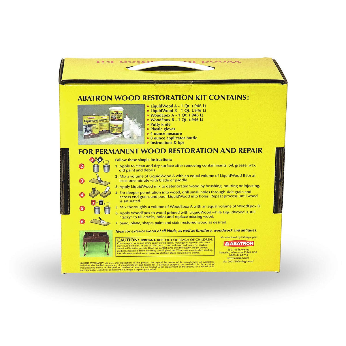 Abatron Wood Restoration 4 Quart Kit Includes 2 Quarts of LiquidWood Epoxy Wood Hardener/Consolidant and 2 Quarts of WoodEpox Epoxy Wood Filler