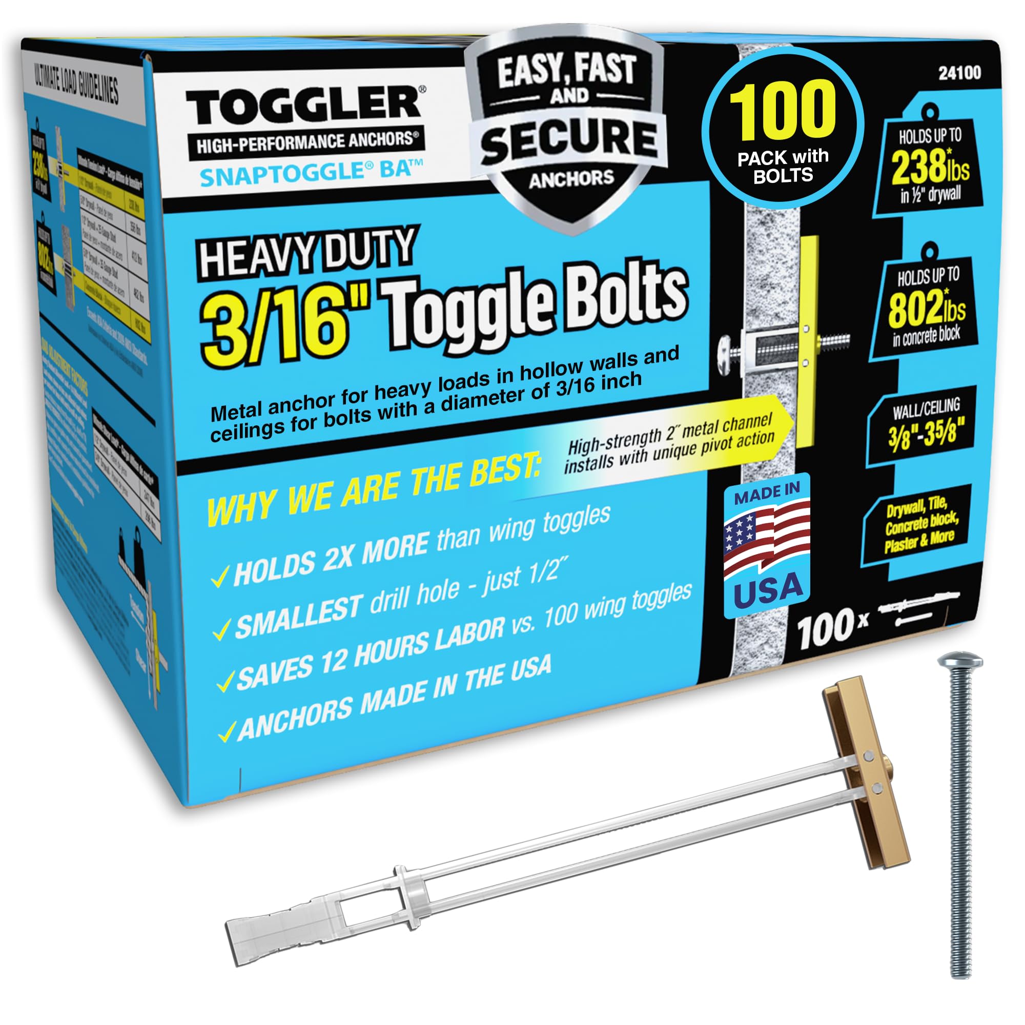 TOGGLER SNAPTOGGLE Heavy-Duty Drywall Toggle Bolt