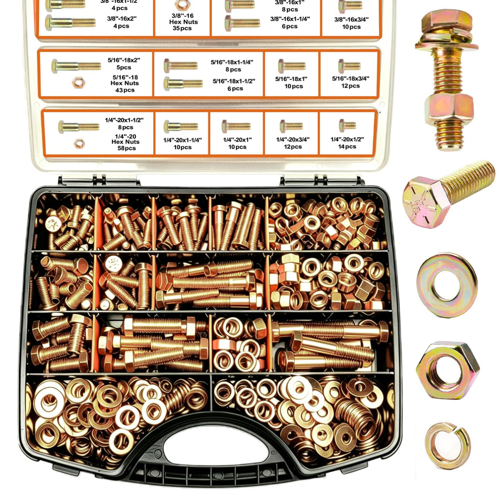 Heavy-Duty Yellow Zinc Bolt, Nut & Washer Assortment Kit