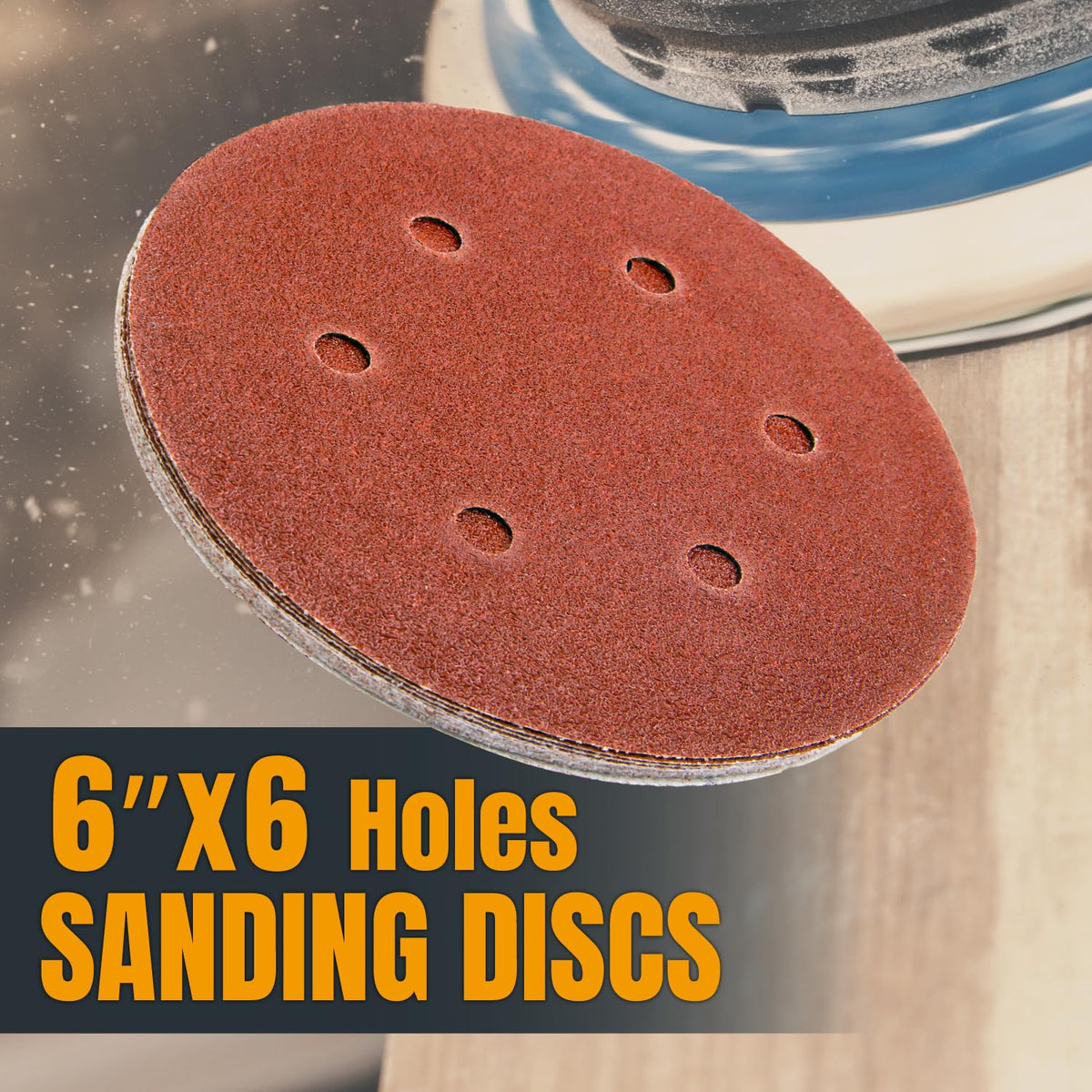 POWERTEC 6 Inch Sanding Discs – Hook and Loop, 6-Hole Aluminum Oxide Orbital Sander Pads, Woodworking & Paint Round Sandpaper for Random Orbital, Air, Pneumatic & DA Sanders