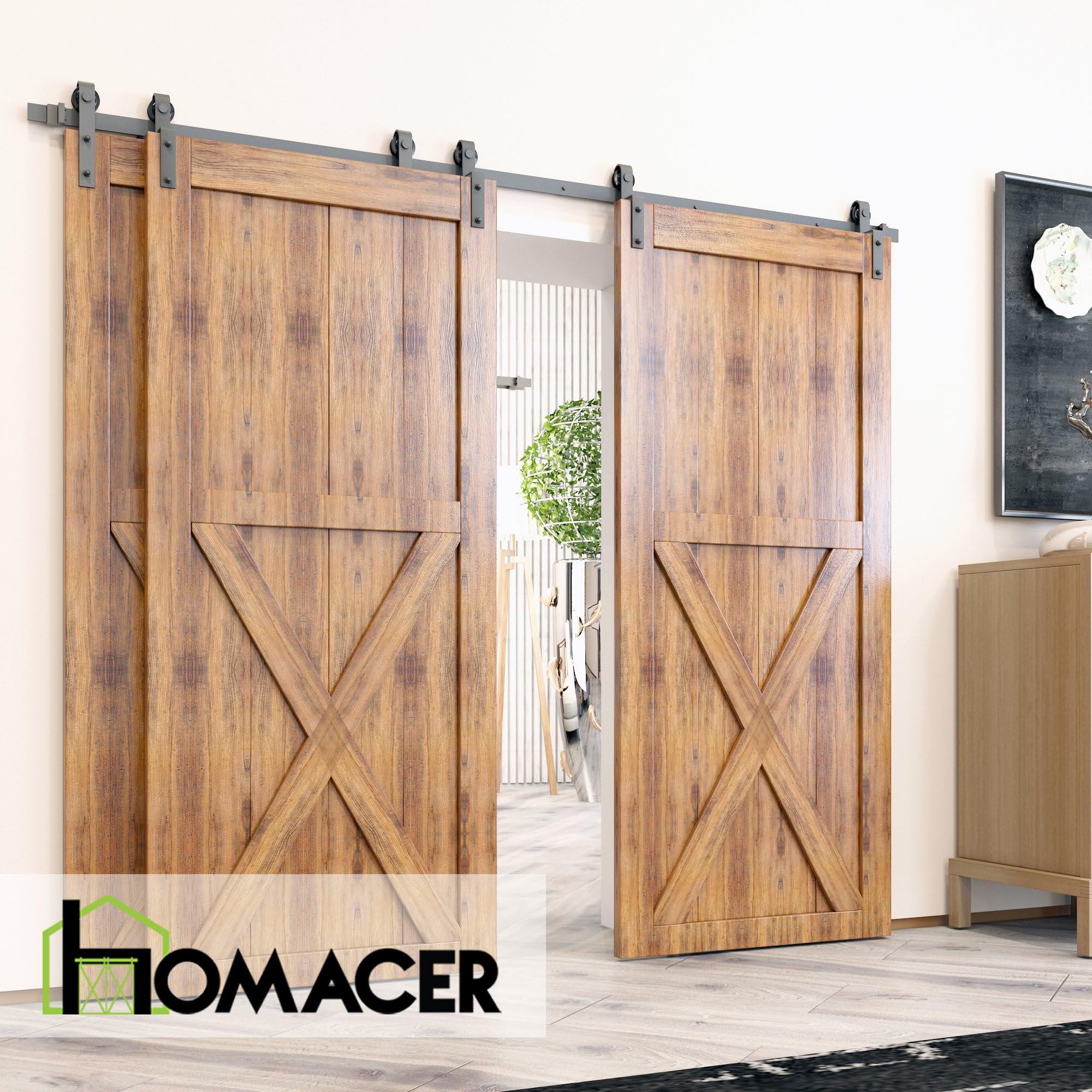 Homacer 4-Ft Bypass Sliding Barn Door Hardware Kit