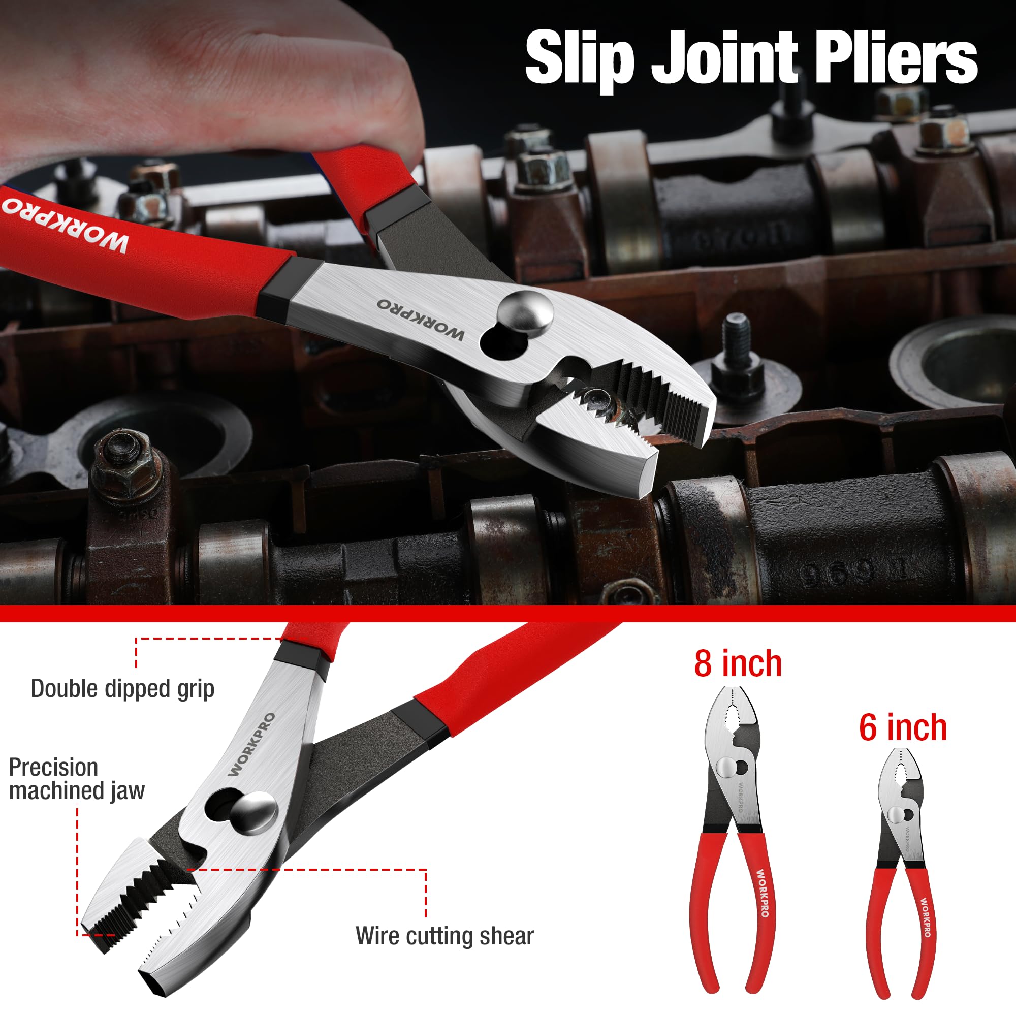7-piece WORKPRO Pliers Set with Groove Joint, Long Nose, Slip Joint, Linesman, and Diagonal Pliers for DIY & Home Use