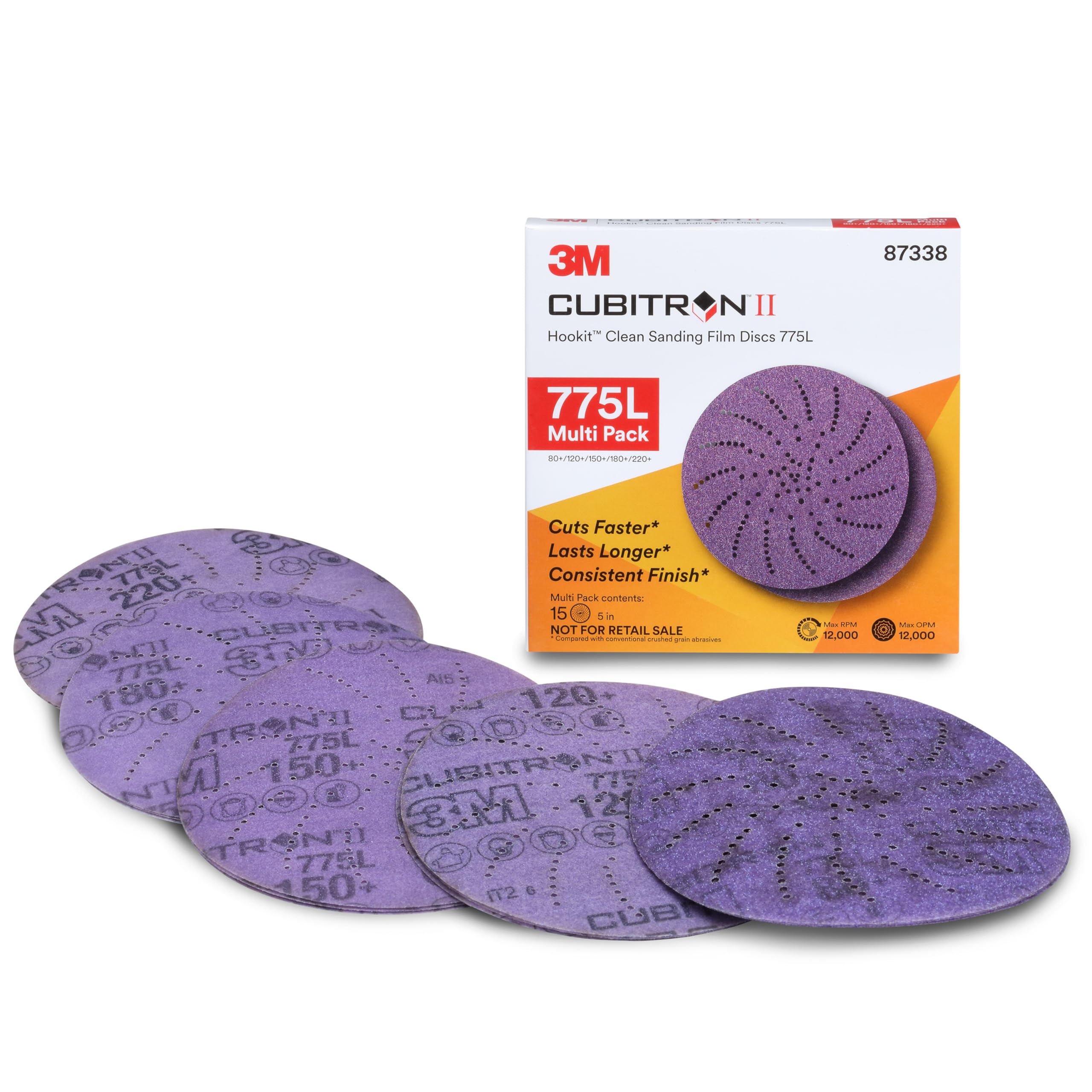 3M Xtract Cubitron II Hookit Clean Sanding Film Disc 775L Hook and Loop Sanding Discs for Paint Preparation and Removal, General Sanding, Refining, Blending, and Featheredge