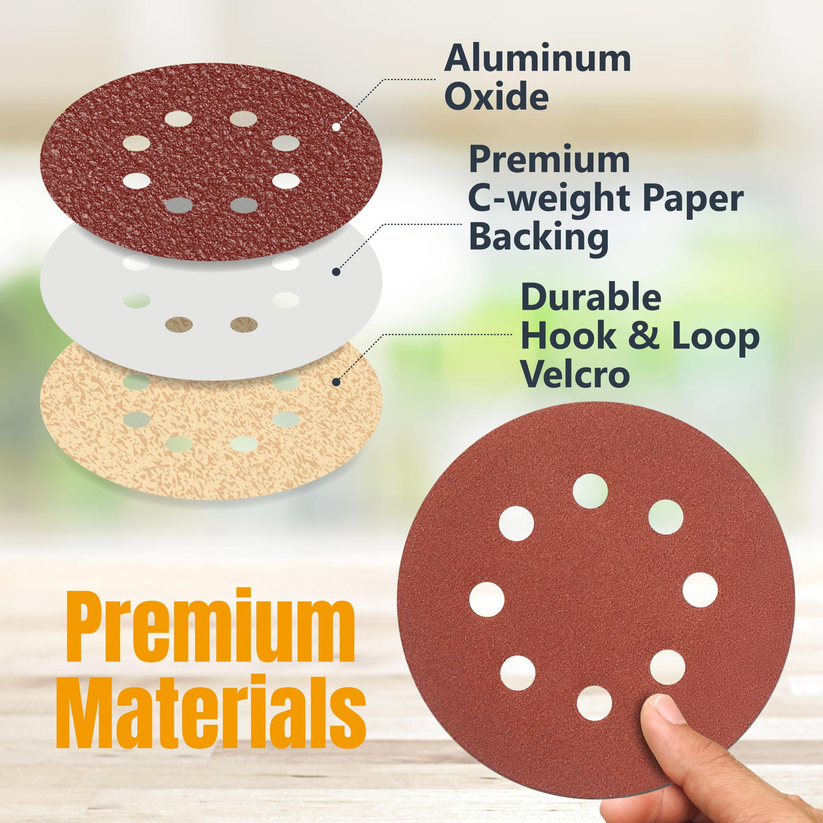 POWERTEC 6-Inch 6-Hole Hook & Loop Sanding Discs