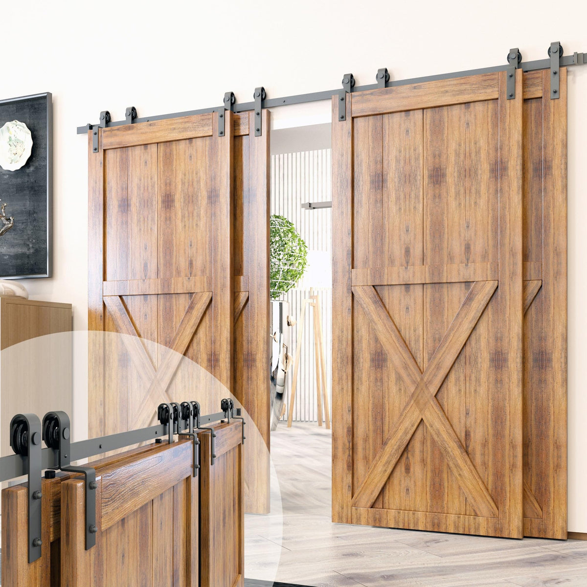 Homacer 4-Ft Bypass Sliding Barn Door Hardware Kit