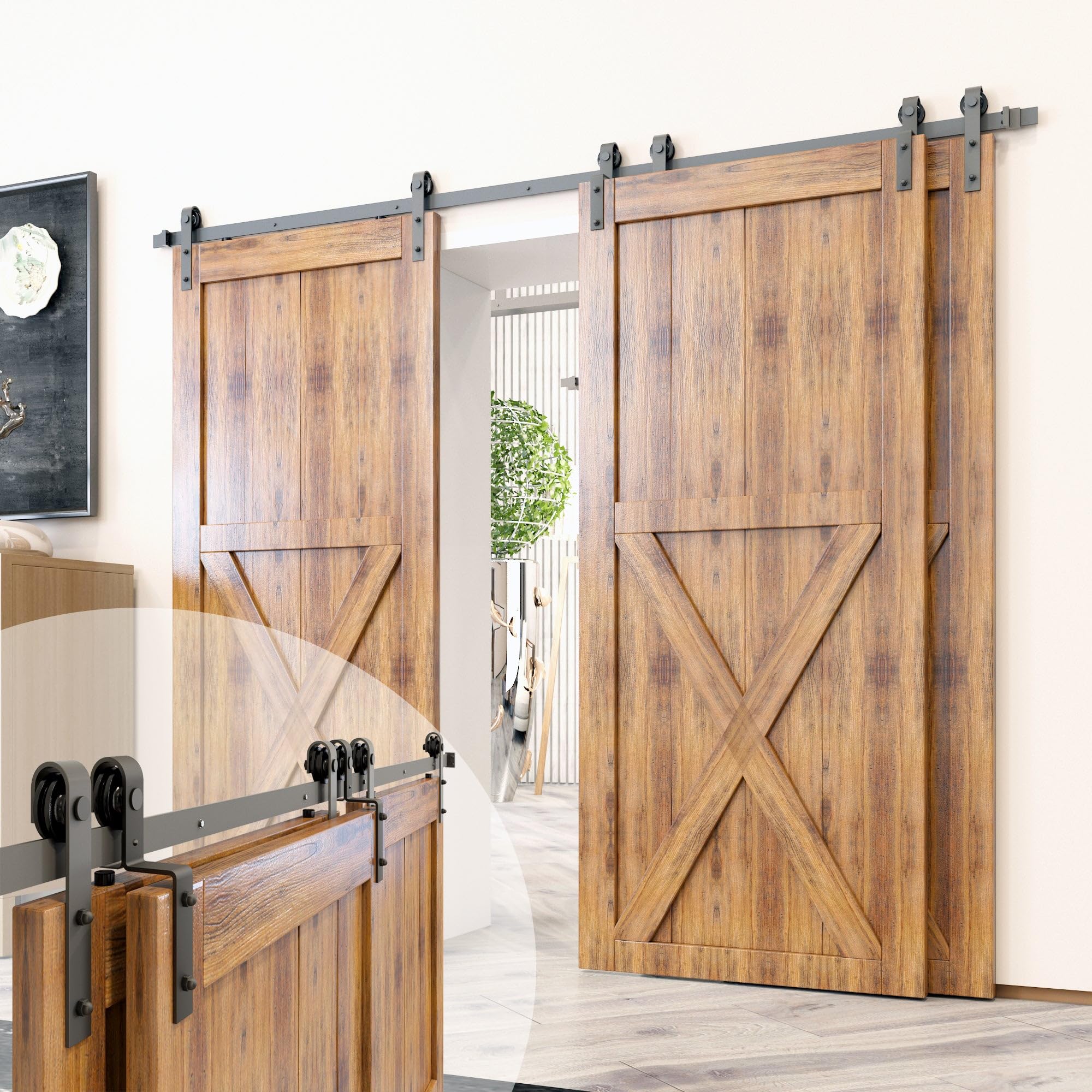 Homacer 4-Ft Bypass Sliding Barn Door Hardware Kit