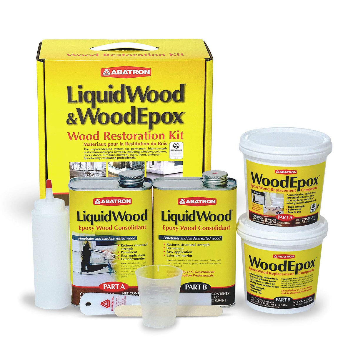 Abatron Wood Restoration 4 Quart Kit Includes 2 Quarts of LiquidWood Epoxy Wood Hardener/Consolidant and 2 Quarts of WoodEpox Epoxy Wood Filler
